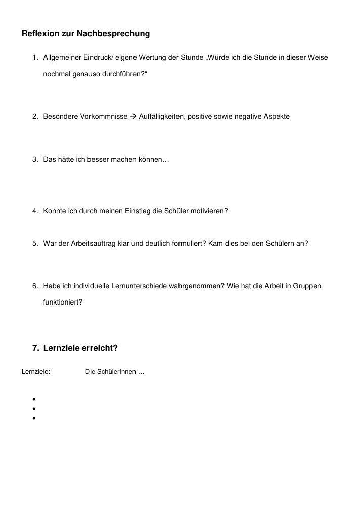 Reflexionsbogen Unterrichtsbesuch